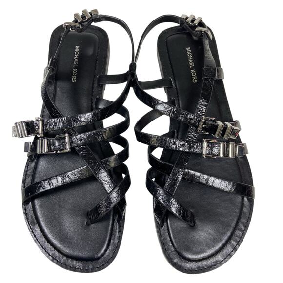 Michael Kors Shoes - Micheal Kors Darrington Flat Strappy Black Leather Sandals Women's Size 7M